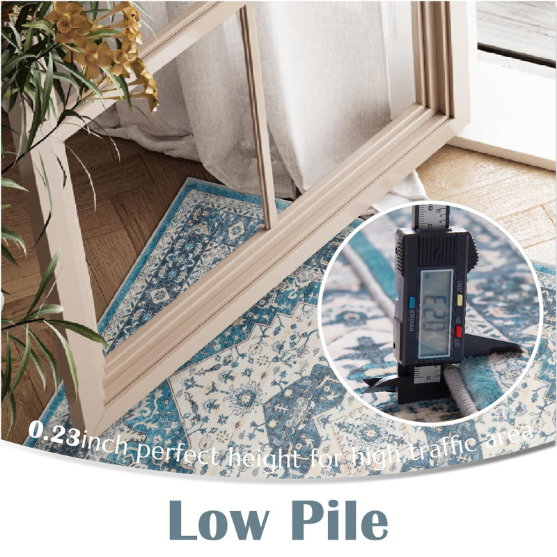 Tapis bleu rétro lavable, Rectangulaire 2 pi x 3 pi