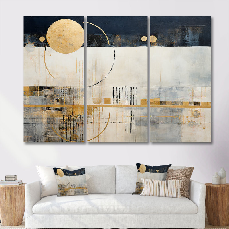 Pioche - ensemble d'art mural abstrait paysage, H 28 po x l 36 po x P 1 po, Toile tendue