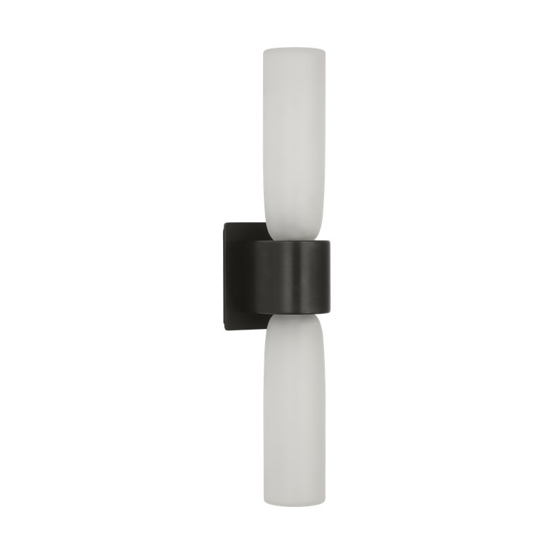 Kelly Wearstler Volver 2-light Large Double Sconce in Bronze with Clear Etched Glass shade, Bronze, 18.6" H x 3.7" W x 4.5" D