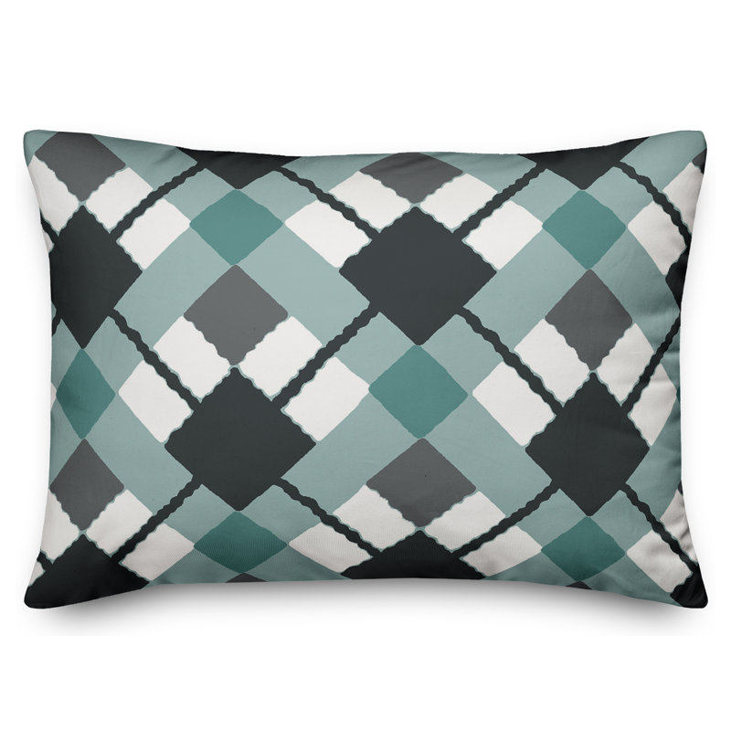 Argyle Geometric Reversible Throw Pillow, Blue/Black/Gray