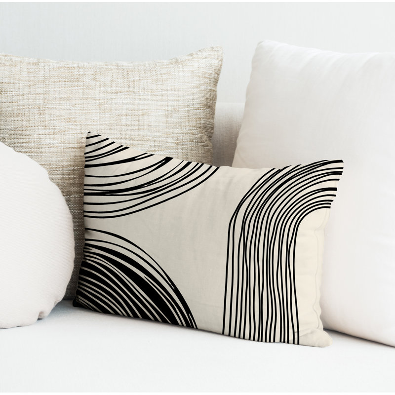 Cassie Abstract Outdoor Reversible Throw Pillow, Black, 18"H x 25"W