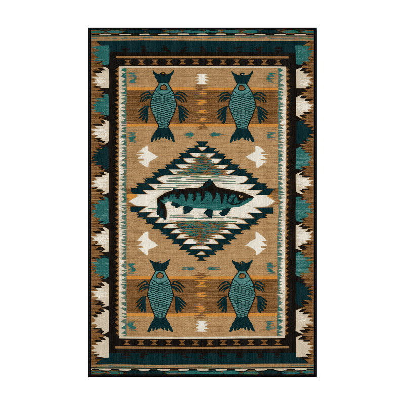 Washable Fish Southwestern Area Rug, Rectangle 4' x 6'