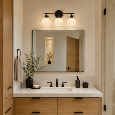 3-Light Dimmable Bathroom Vanity Light With Tulip Floral Glass Shade