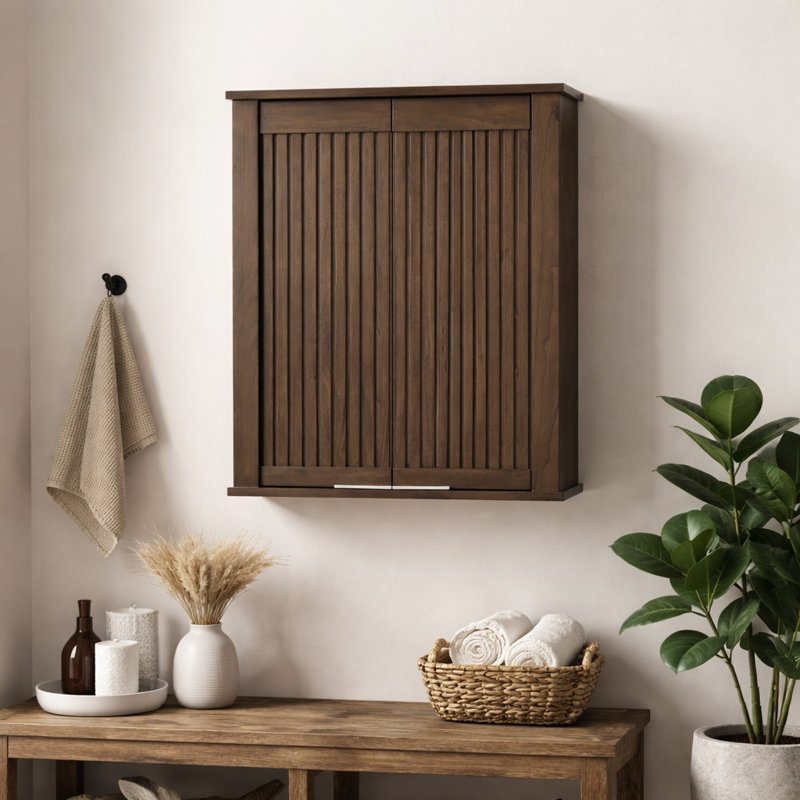 Through Lines Wall Mounted Bathroom Wall Cabinet, Brown