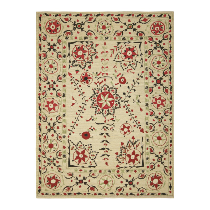 Rug & Kilim’S Suzani Style Kilim With Light Green And Red Floral Patterns