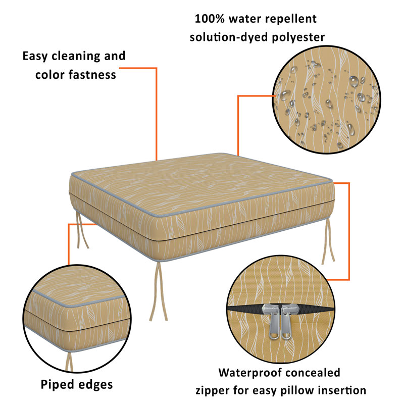 Outdoor Waterproof Square Seat Cushion Cover, Individual Box Cushion Sofa Couch Cover With Piping