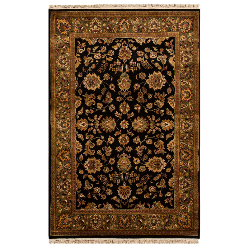Tapis noir et doré de haute qualité noué à la main