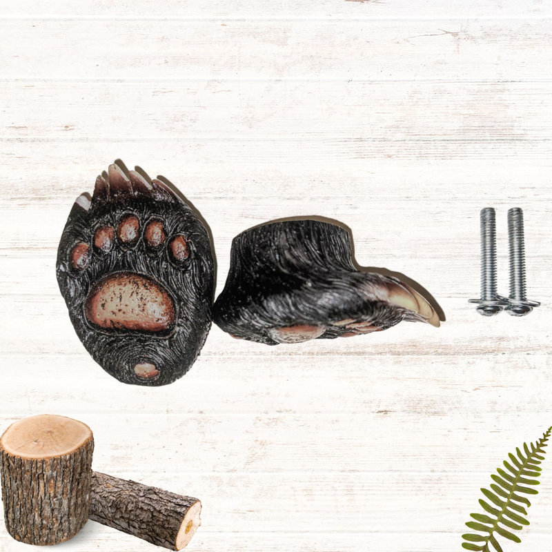 Ensemble de 6 poignées de tiroir en résine avec pattes d'ours noir rustique et quincaillerie inspirée de la faune