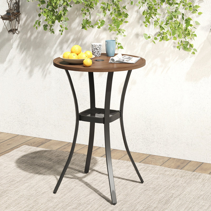 Raniesha Round Outdoor Bar Table Yes , 27.6 " W 27.6 " D, Walnut
