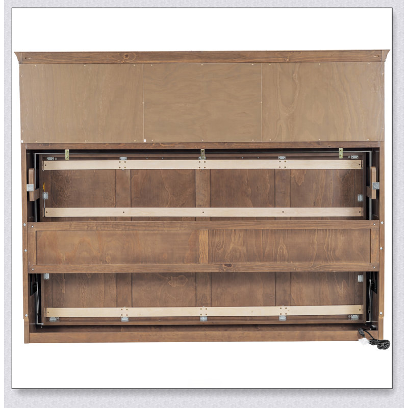 Murphy Bed With Charging Station And A Drawer, Wood