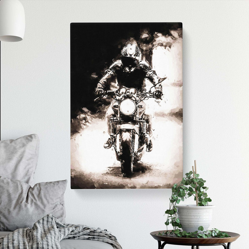 Motorbike Rider In Sepia In Abstract - Wrapped Canvas, 76cm H x 50cm W x 3cm D