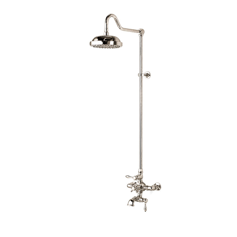 Système de douche thermostatique exposé 52 po fixé au mur avec becs 1,75 GPM / poignées en croix, Polished Nickel