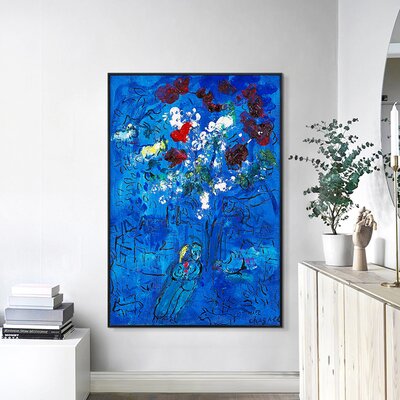 Framed Canvas Giclee Print Art Le Bouquet Au Dessus De Vence Flower By Marc Chagall Wall Art Living Room Home Office Decorations(Black Slim Frame,24""X -  Red Barrel StudioÂ®, E91765E5301C4B32B26F300454468C4B