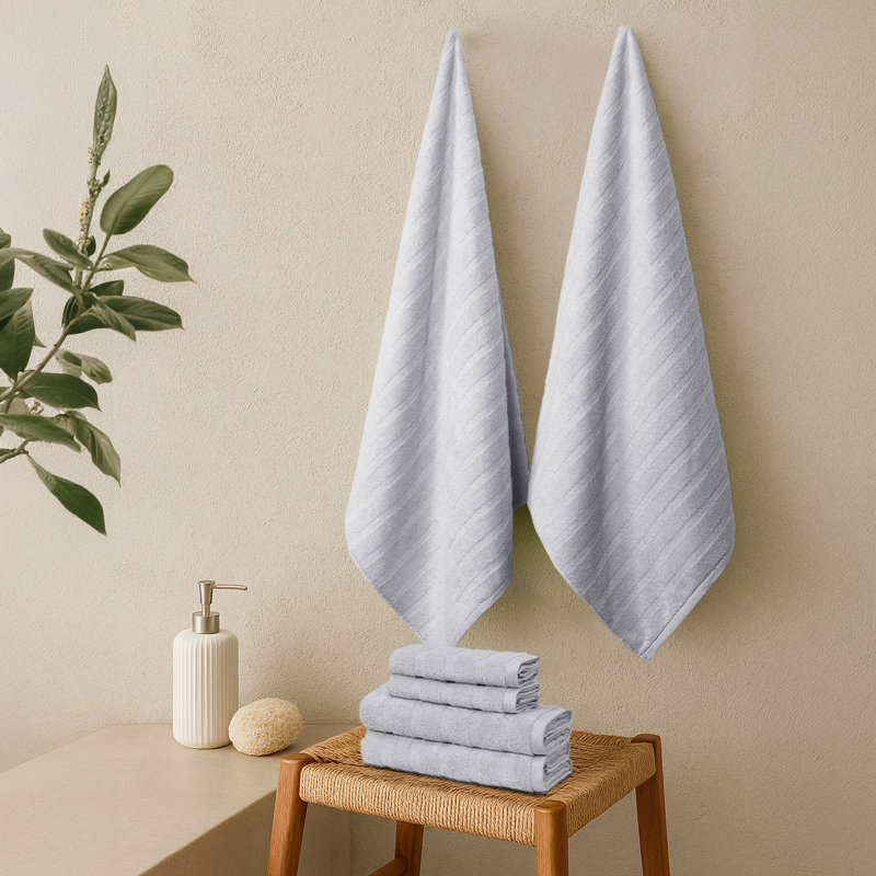100% Cotton Zero Twist Terrycloth Quick Dry Towel (Set of 6), 6 Piece Towel Set, White