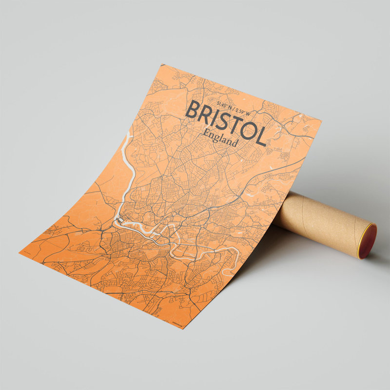 Bristol, carte de la ville, impression, H 20 po x l 16 po x P 0,05 po, Oranje