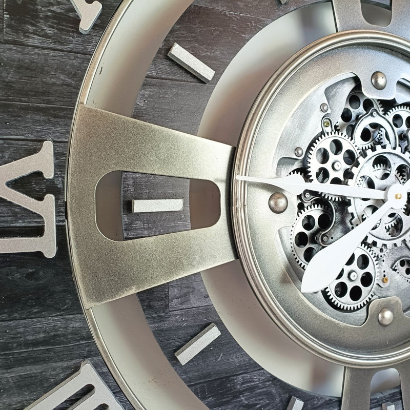 Wall Clock 24" Oversized for Living Room decor with Real Moving Gears England Collection, Vintage Black