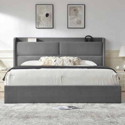 Upholstered Platform Bed with Hydraulic Lift