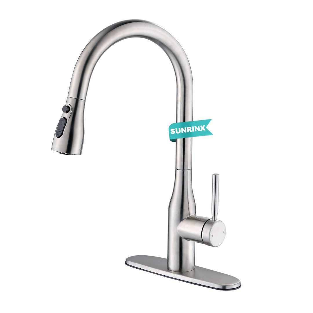 Pull Down Single Handle Kitchen Faucet with Deck Plate SUNRINX 