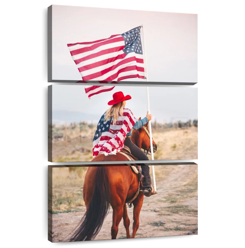 Mehar, patriotique, cow-boy à cheval, H 38 po x l 24 po