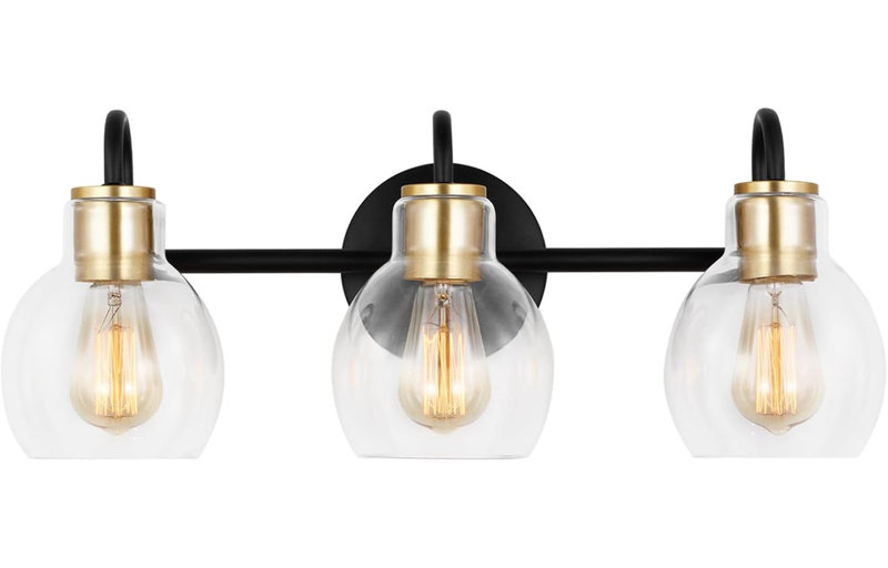 3-Light Bathroom Light Fixtures, Black and Bronze Bathroom Vanity Light, Bathroom Wall Sconces with Globe Glass Shade, Modern Vanity Lights for Bathroom Over Mirror
