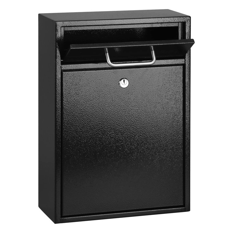 Metal Mailbox Wall Mount, Large Locking Mailbox With Key Lock, Hanging Secure Postbox, Security Key Drop Box, Collection Boxes, Black,XL Large