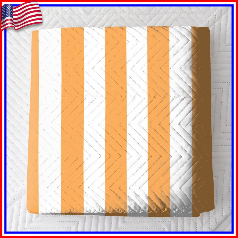 Orange White Stripes Bedding Stripes Bedspread Pattern, Twin