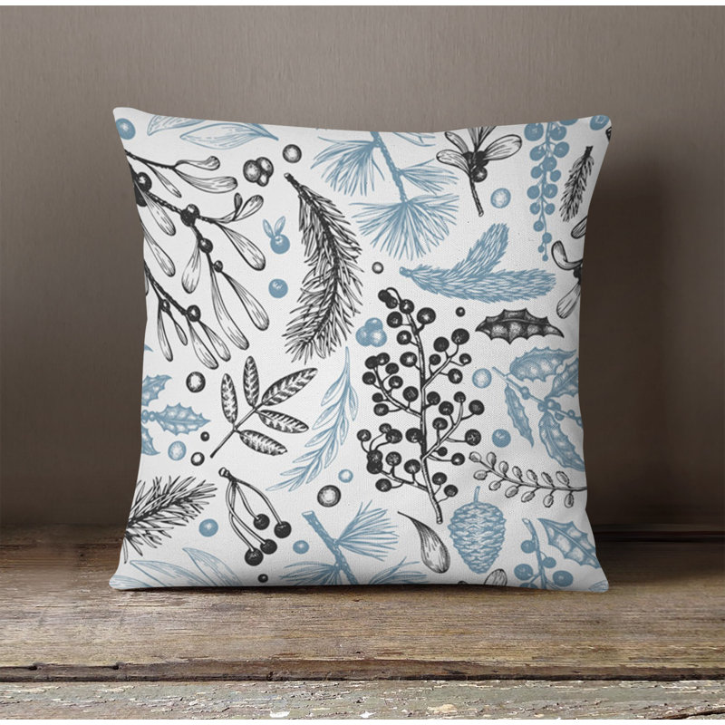 Throw Pillow With Insert, Blue/White Floral 2, 18"H x 18"W