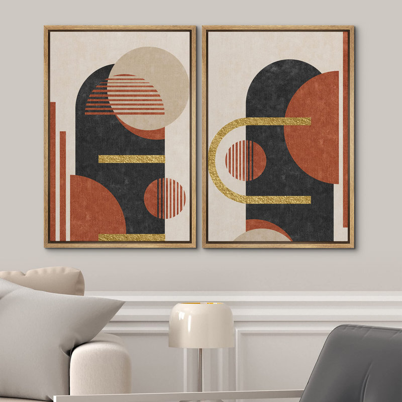 "Mid-Century Modern Polygon", paysage abstrait géométrique, art mural moderne, œuvre d'art, 2 pièces, Naturel