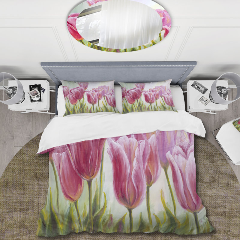 Tulips Flowers Blossoming - Traditional Duvet Cover Set, King Duvet Cover + 2 King Shams