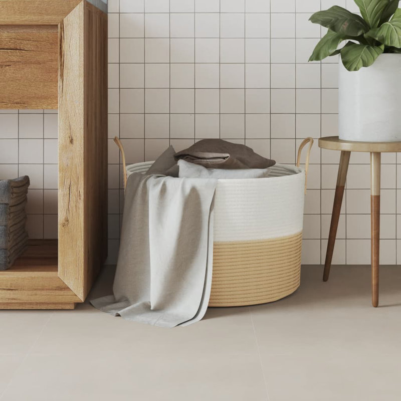 House Of Hampton Fabric Decorative Basket, Beige/White