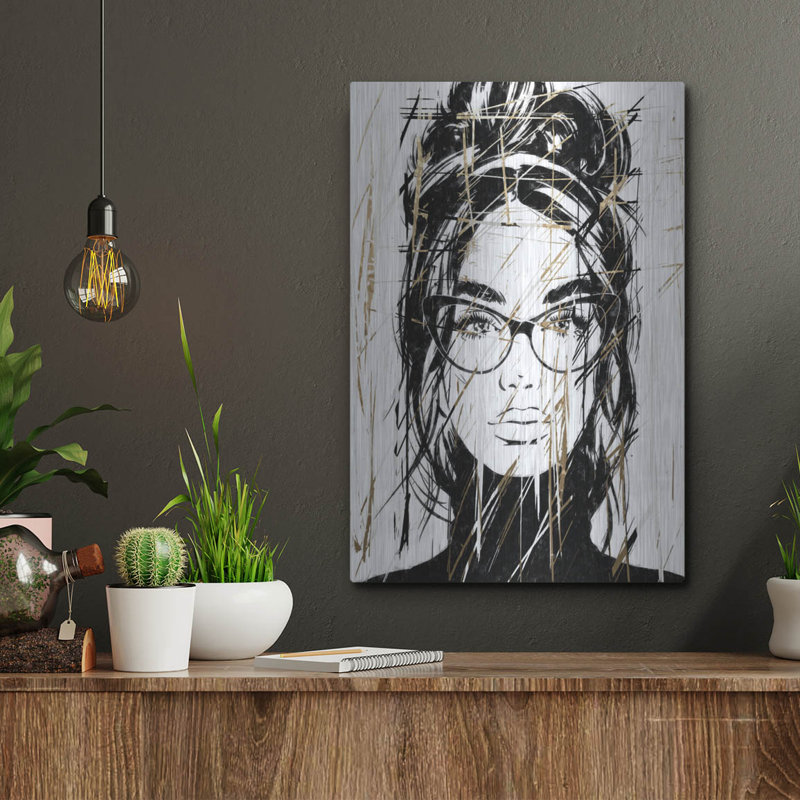Art mural en métal luxueux «Golden Girl 2» par Karen Smith, 12 po x 16 po