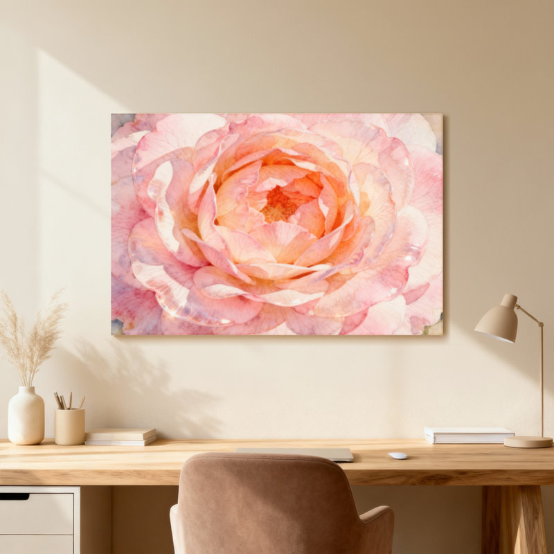 Plantes et fleurs, art floral rose, H 12 po x l 18 po, Toile tendue, Ne s’applique pas