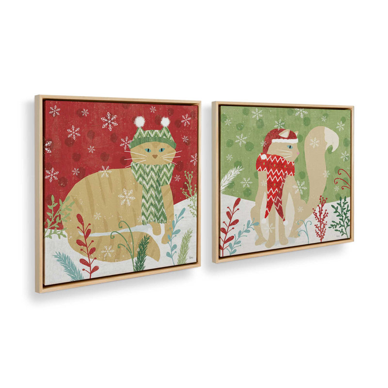 Cozy Christmas Kitty, ensemble de 2 impressions sur toile, 33" H x 66" W, Impression encadrée sans passe-partout