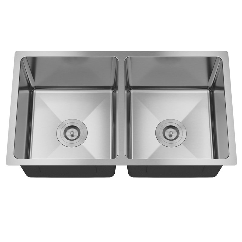 31'' Brushed Stainless Steel Double Bowl Undermount Kitchen Sink