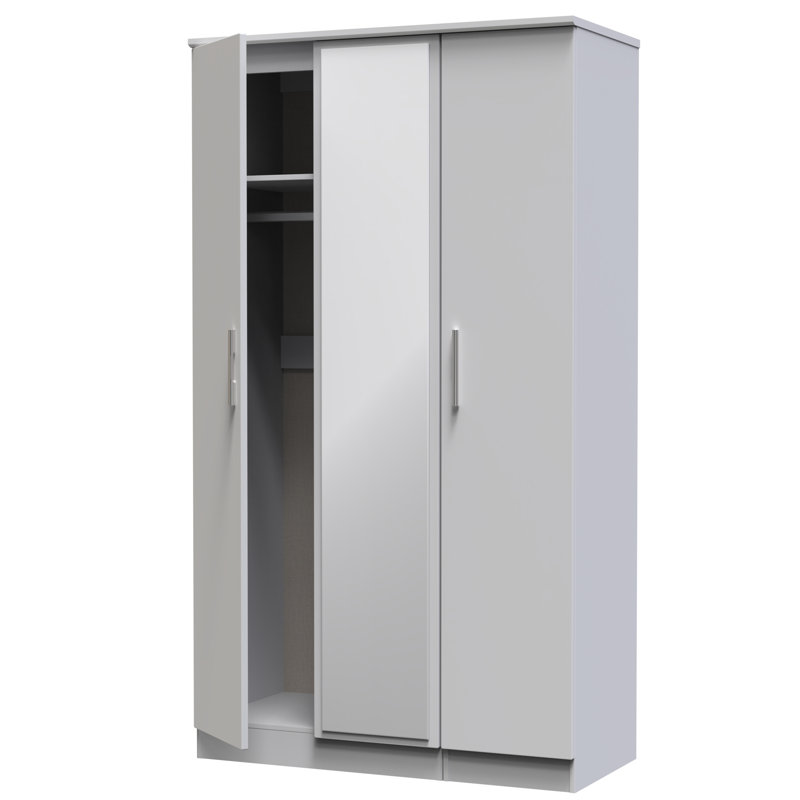 Borgeson Triple Mirror Wardrobe , Grey Matt