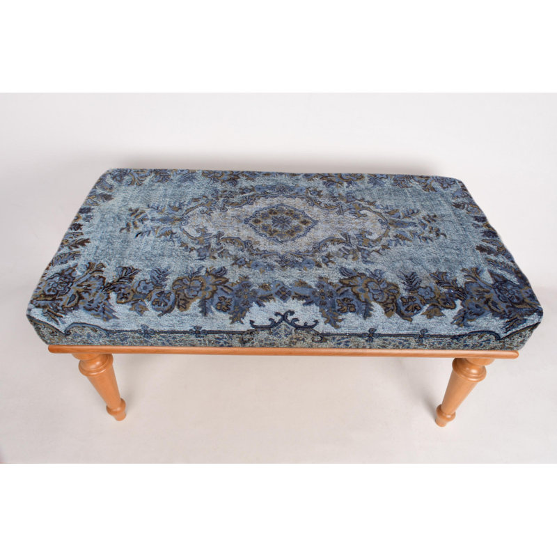 Cotton Upholstered Bench, Brown, 45cm H x 120cm W x 45cm D