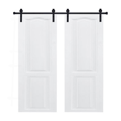 Porte de grange blanche coulissante double en panneaux de fibres à densité moyenne 3/4 po de 30 po x 80 po avec quincaillerie