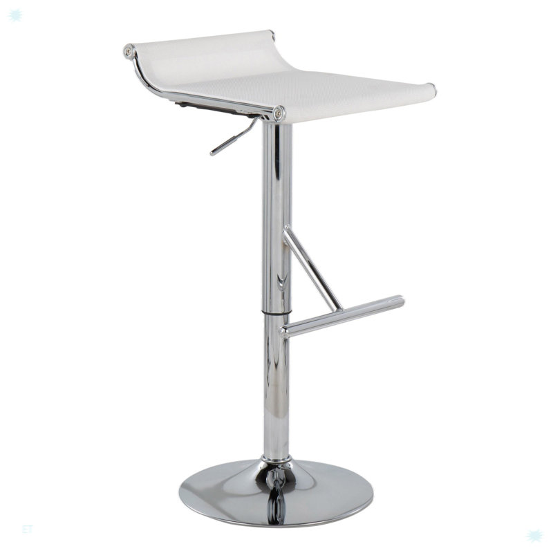 Contemporary Adjustable Bar Stool, White