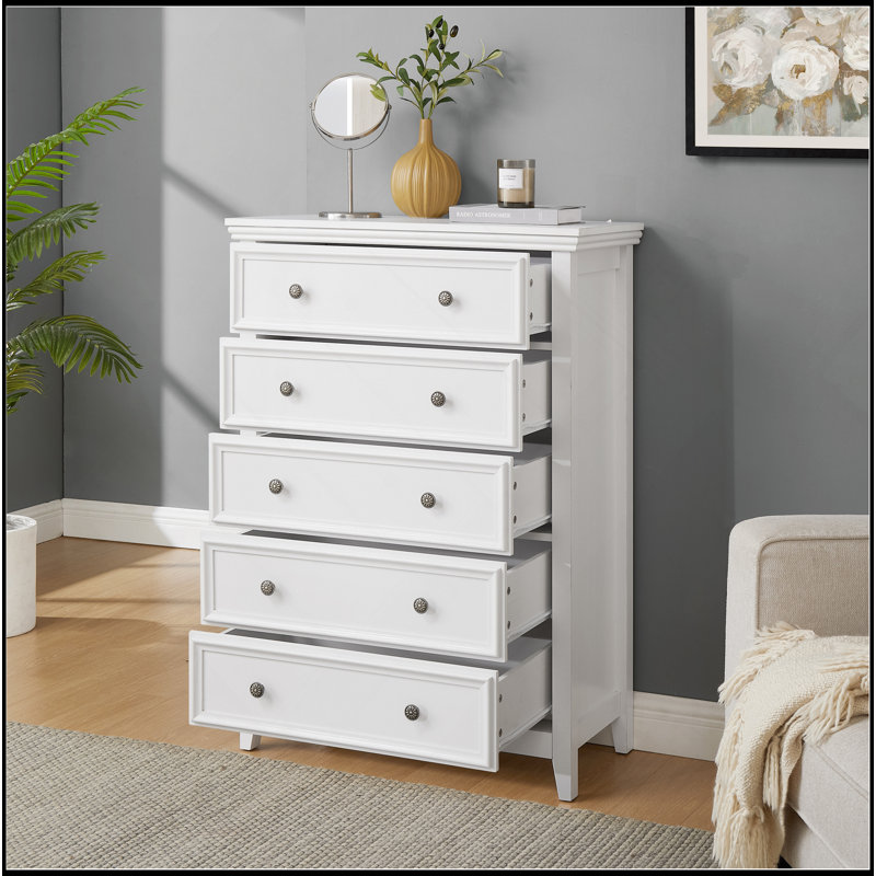 Commode polyvalente à 5 tiroirs pour un espace de vie organisé, Blanc