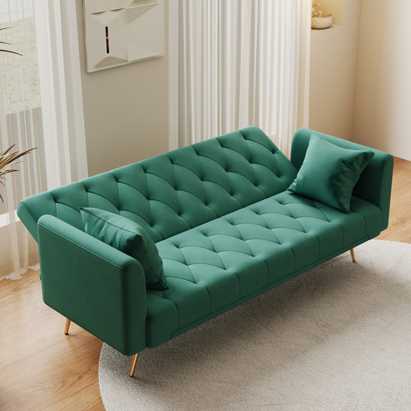 71 inch convertible love seat sofa, American retro  green velvet, suitable for small living room, bedroom, office
