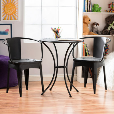 Table bistro d'extérieur en fer - 3 pièces en métal Kd, eau, chaises noires thermolaquées, durabilité de l'eau