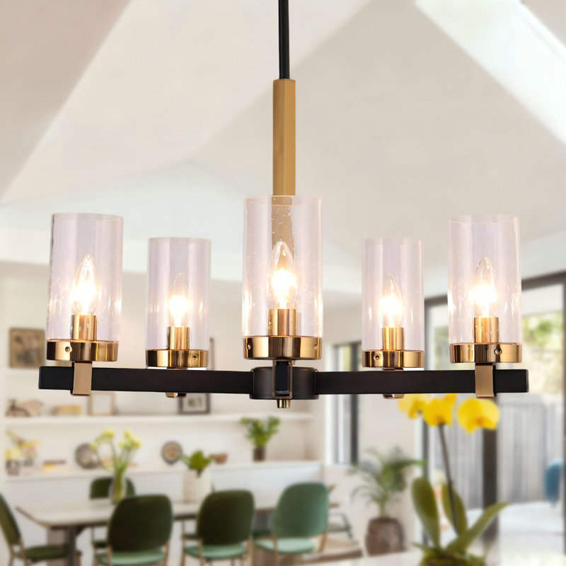 Belser 5-Light Dimmable Modern Round Chandelier with Seeded Cylinder Glass Shade for Dining Room