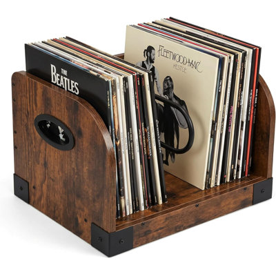 Étagère de rangement pour 65 disques vinyles, support robuste avec poignées, brun rustique