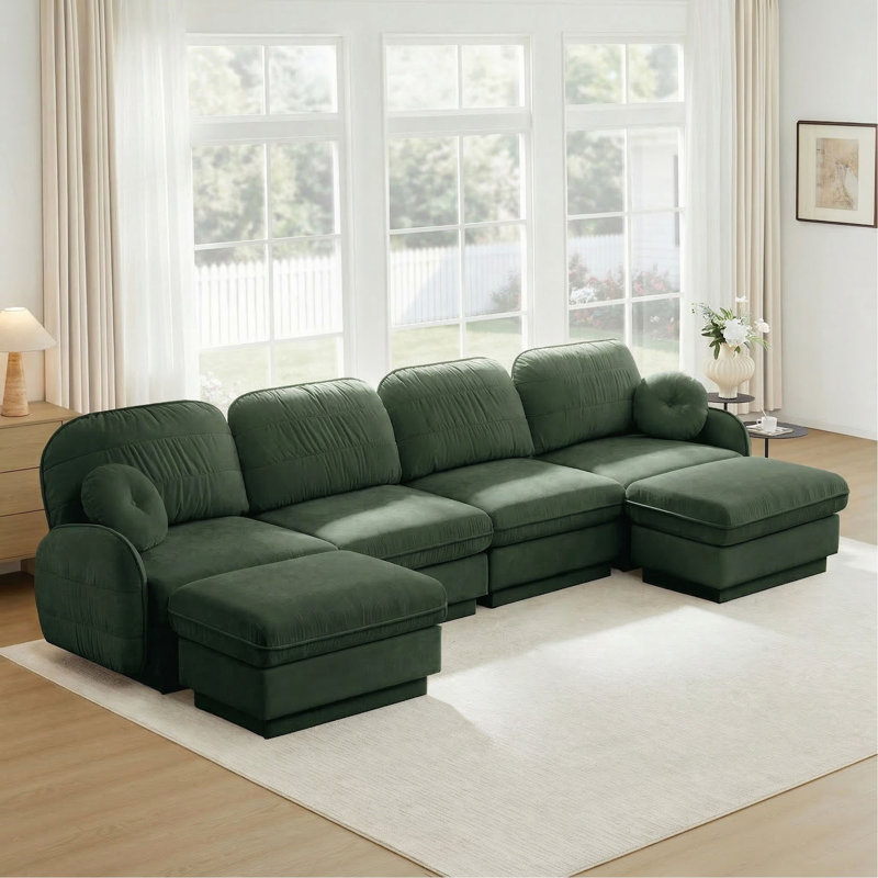 Canapé surdimensionné en U 137 po en chenille de 137 po, canapé à assise profonde avec repose-pieds mobile, coussins ronds et coussins de dossier matelassés exquis, pieds de cadre de base encastrés, assemblage facile