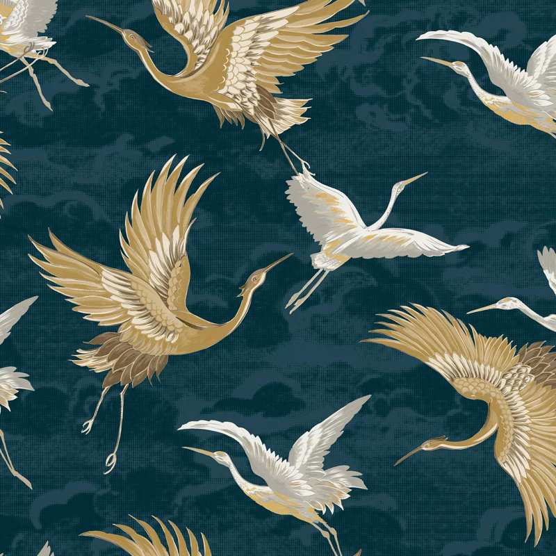 Sublime Kranes Floral Wallpaper, Blue