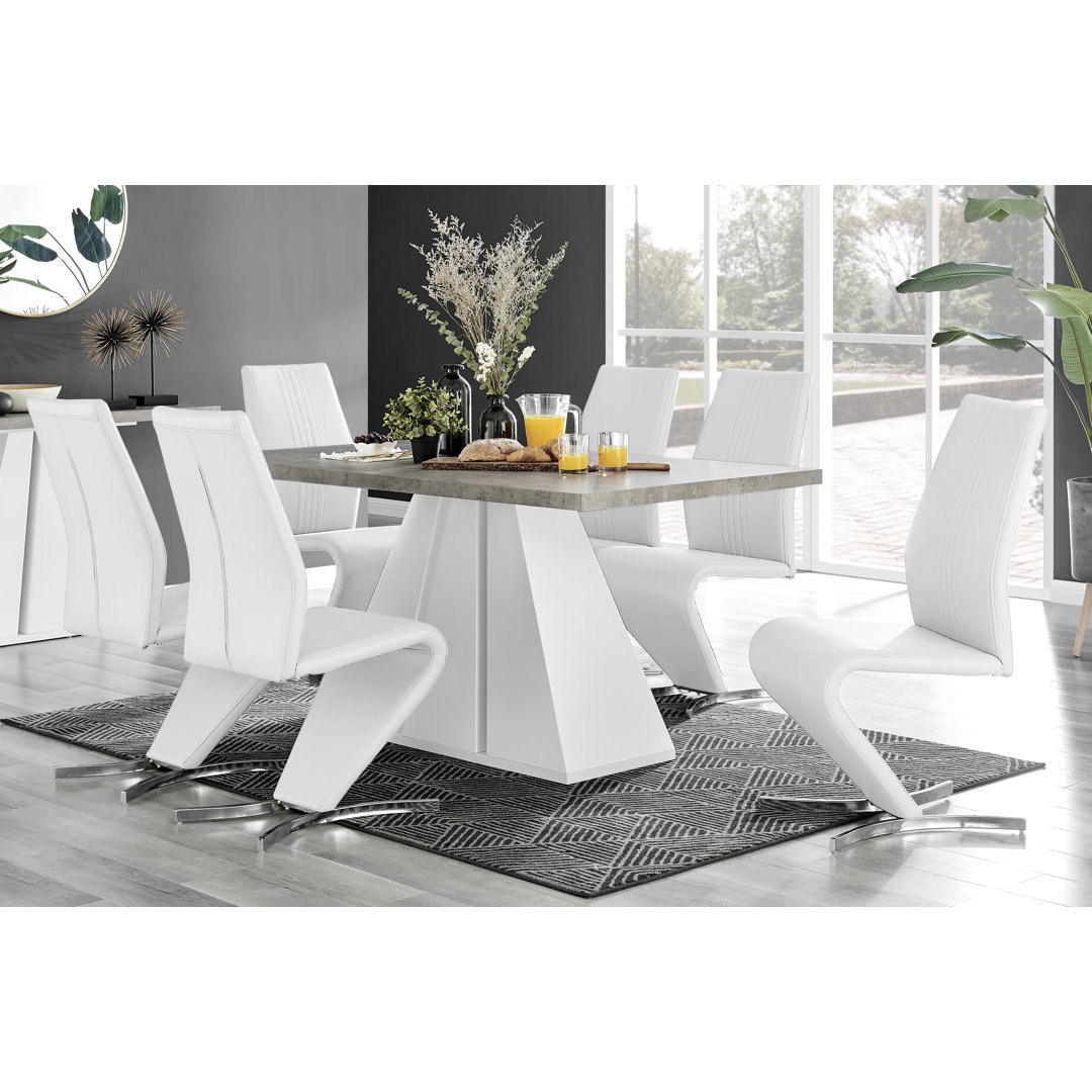 Athena Modern Marble Effect & High Gloss Dining Table Set with 6 Modern Faux Leather Dining Chairs