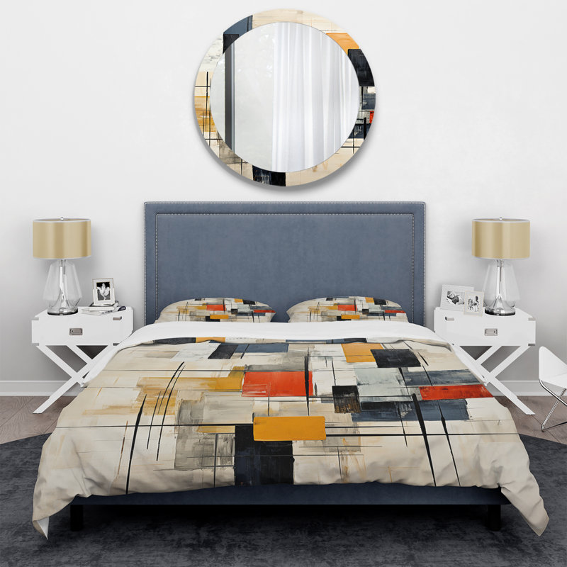 Ivory Illusions Abstract Shapes - Ensemble de housse de couette abstrait - Microfibre de polyester
