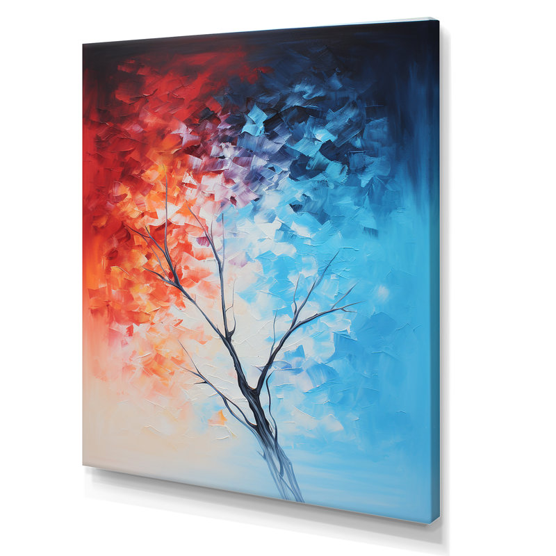 Feu et glace Tachisme arbre III - art mural tachisme, Toile tendue, 40" H x 30" W