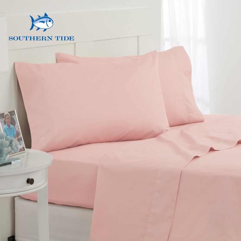 Southern Tide Cotton Twill Sheet Set, Queen Sheet Set with 2 Pillowcases, Seashell Pink