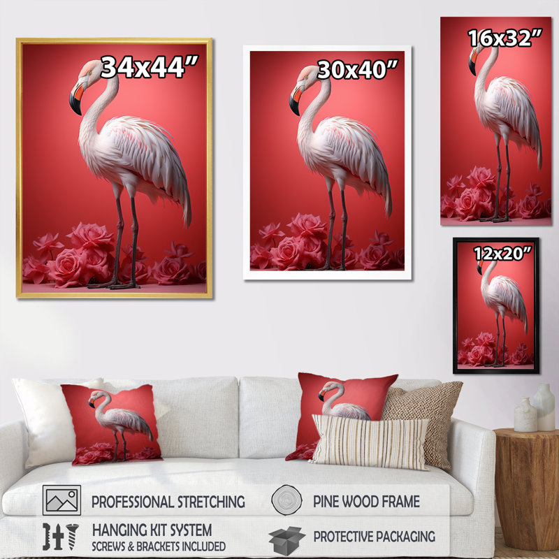 «Keldon Monochome Flamingo Fading Glow», reproduction, H 40 po x l 30 po x P 1,5 po, Cadre flottant noir